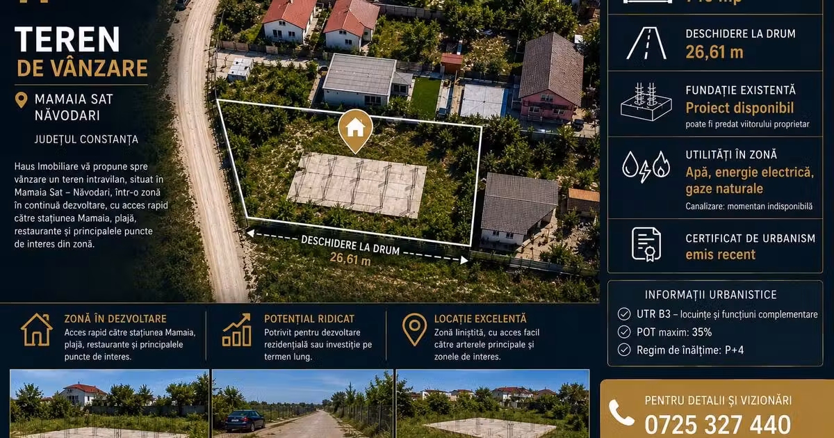 Teren Construcții intravilan de vânzare de 740 mp, în Mamaia-Sat