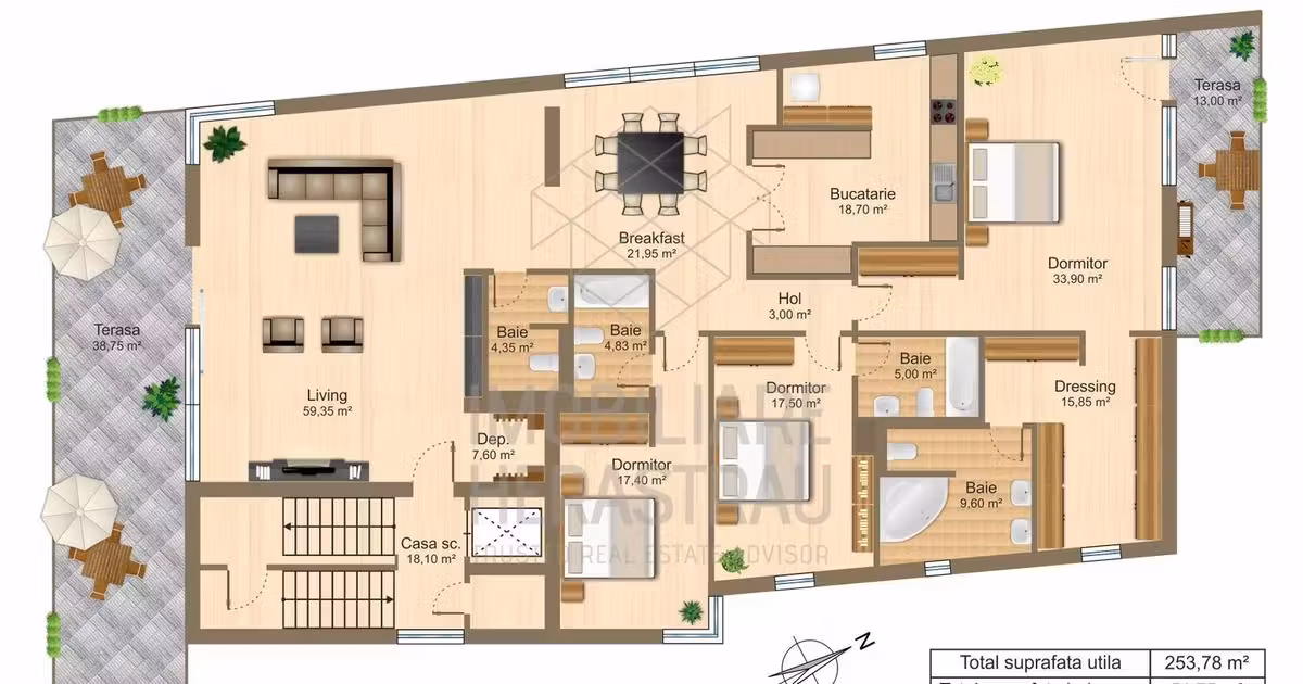 Penthouse de vânzare cu 4 camere, mobilat în zona Băneasa, Sector 1