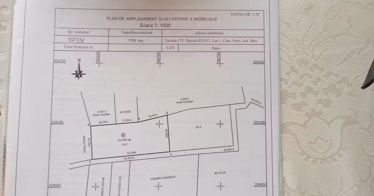 Teren Construcții intravilan de vânzare de 1700 mp, în Periș