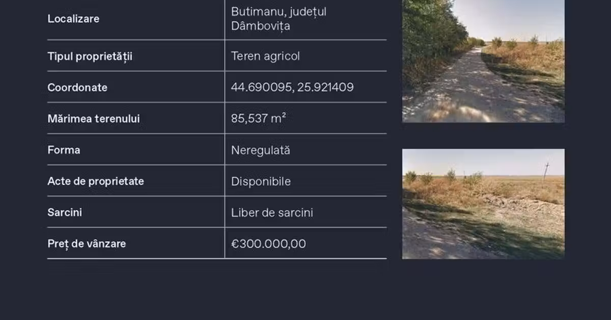 Teren agricol extravilan de vânzare de 85537 mp, în Butimanu
