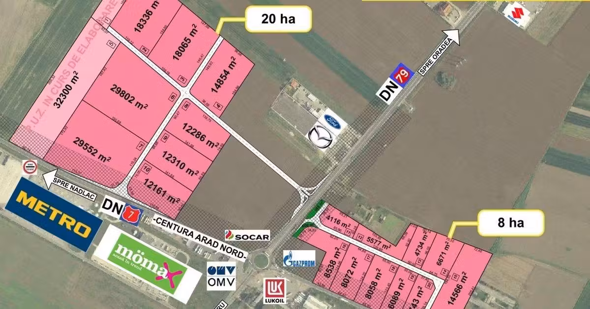 Teren Construcții extravilan de vânzare de 28000 mp, în zona Exterior Nord, Arad