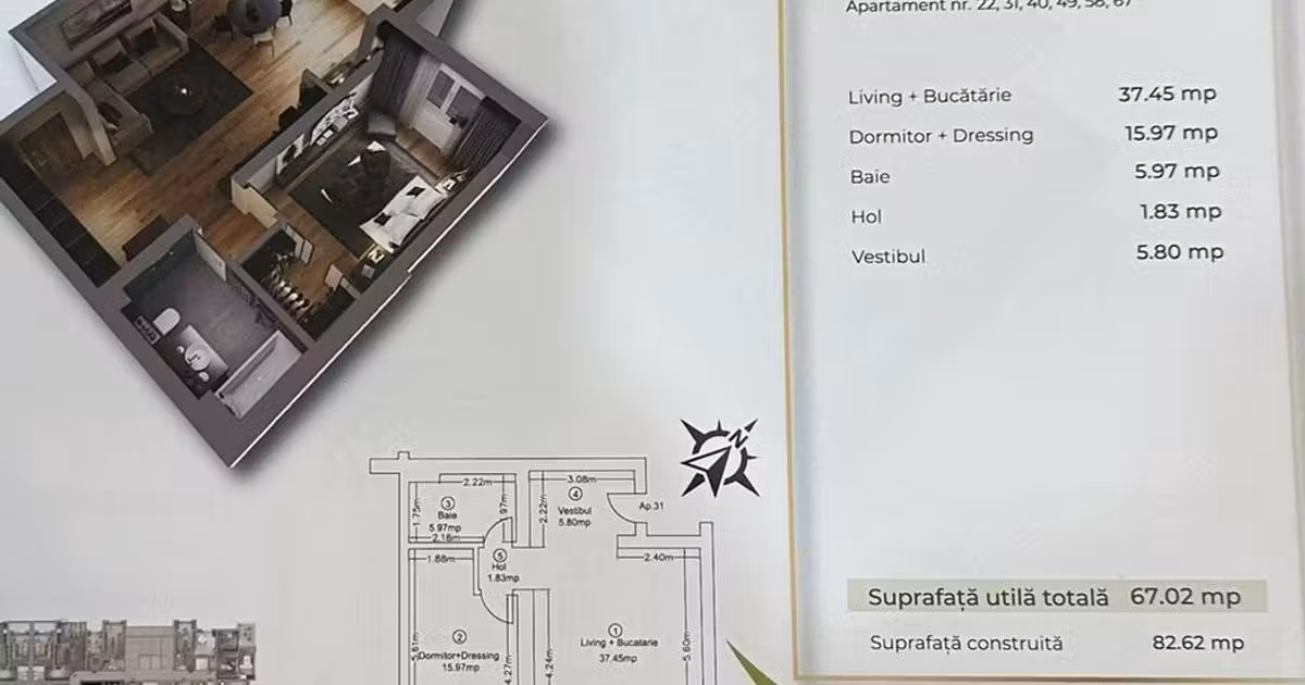 Apartament de vânzare cu 2 camere, mobilat în zona Pipera, Sector 1