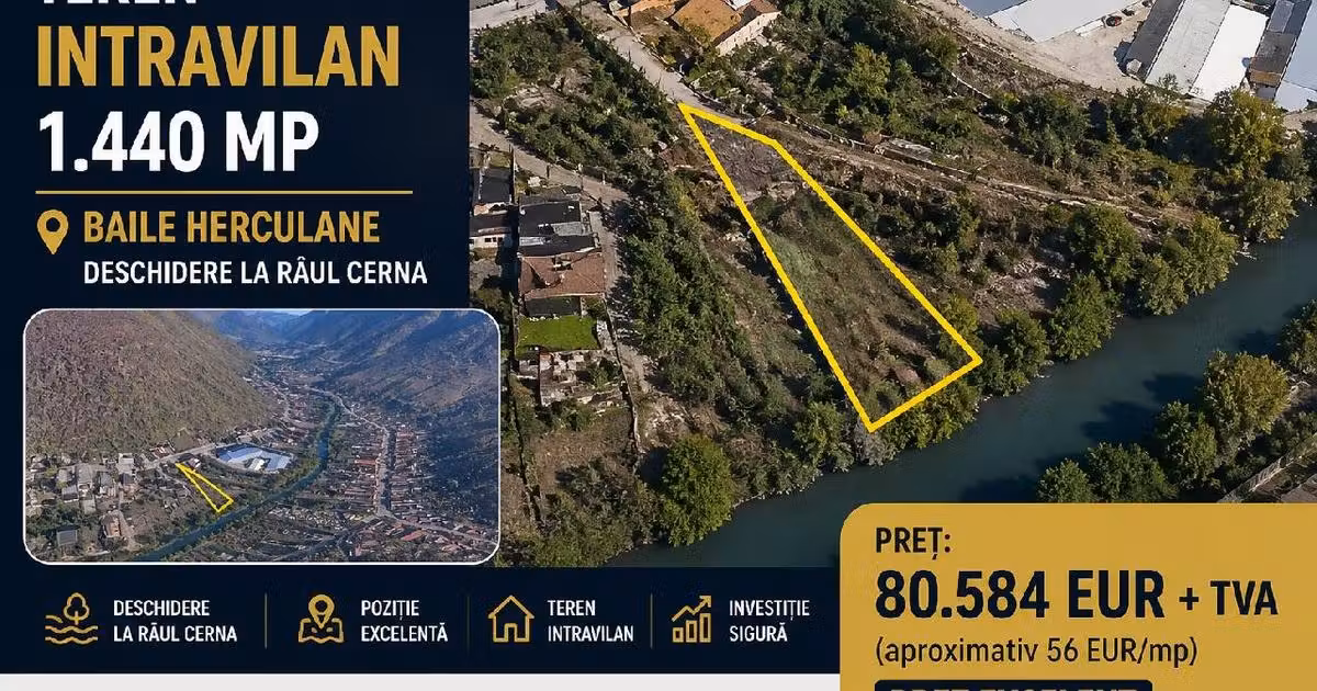 Teren Construcții intravilan de vânzare de 1440 mp, în Băile Herculane