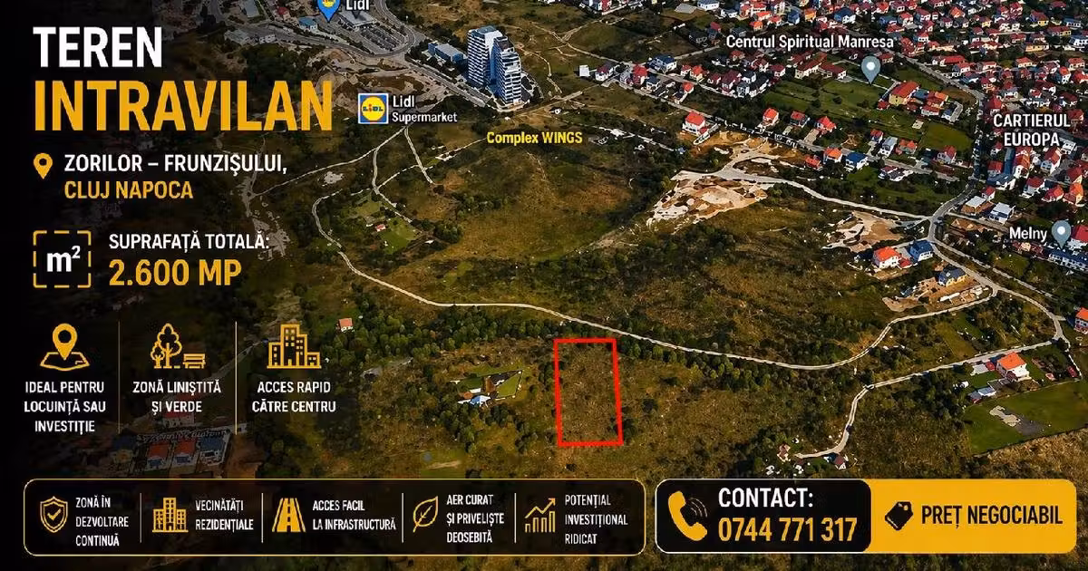 Teren intravilan de vânzare de 2600 mp, în zona Zorilor, Cluj-Napoca