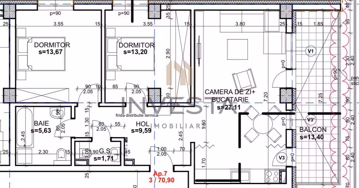 Apartament de vânzare cu 3 camere în zona Andrei Mureșanu, Cluj-Napoca
