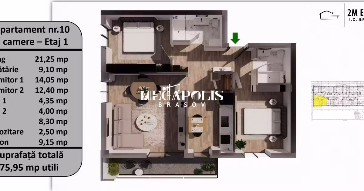 Apartament de vânzare cu 3 camere în zona Tractorul, Brașov