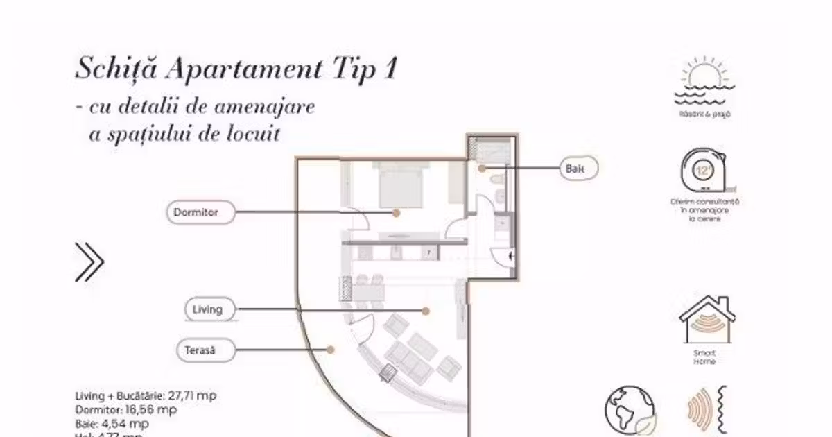 Apartament de vânzare cu 2 camere în Mamaia-Sat
