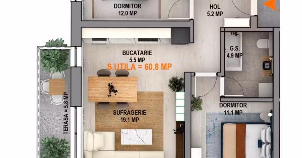 Apartament de vânzare cu 3 camere în zona Industrial Vest, Sibiu