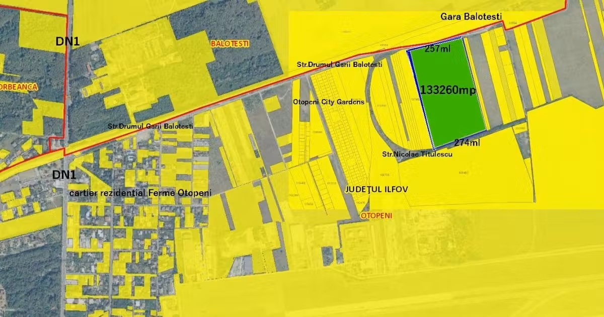 Teren Construcții intravilan de vânzare de 133260 mp, în Otopeni