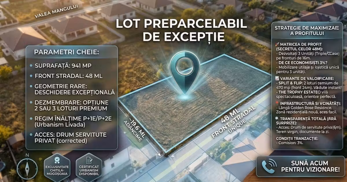 Teren Construcții intravilan de vânzare de 941 mp, în Mogoșoaia