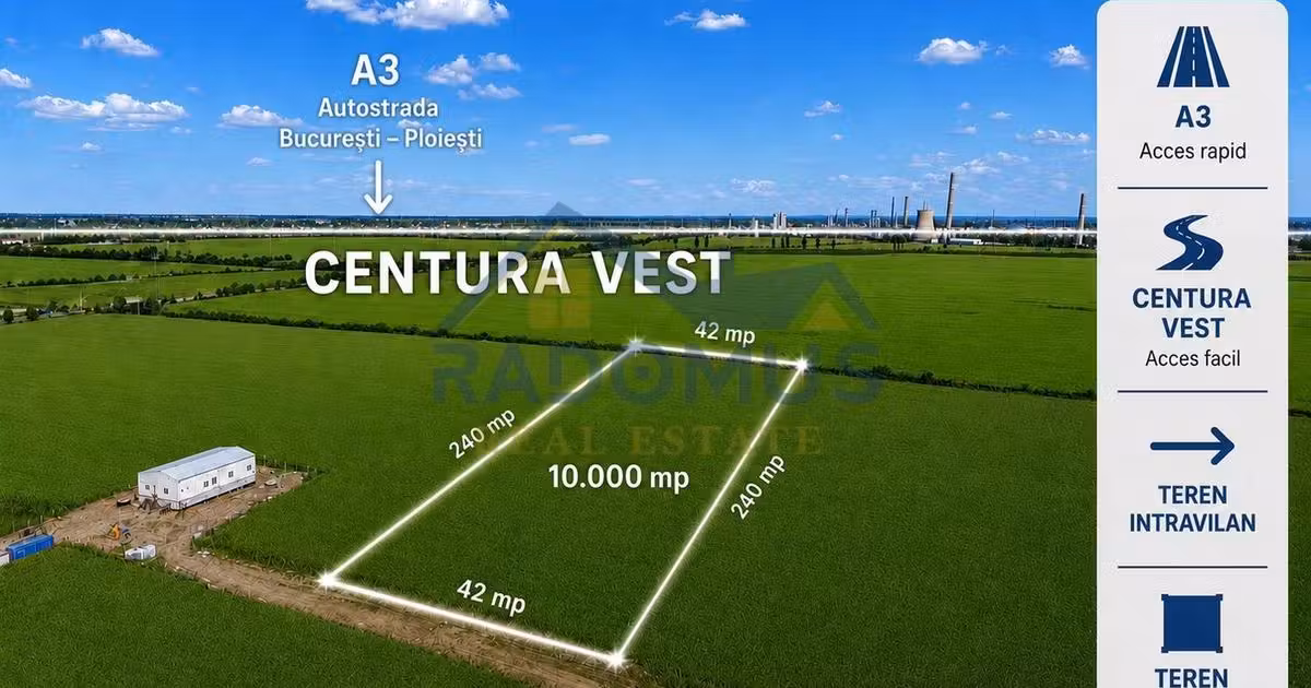 Teren agricol intravilan de vânzare de 10000 mp, în zona Exterior Vest, Ploiești