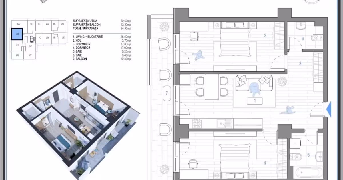 Apartament de vânzare cu 3 camere în zona Nicolina, Iași
