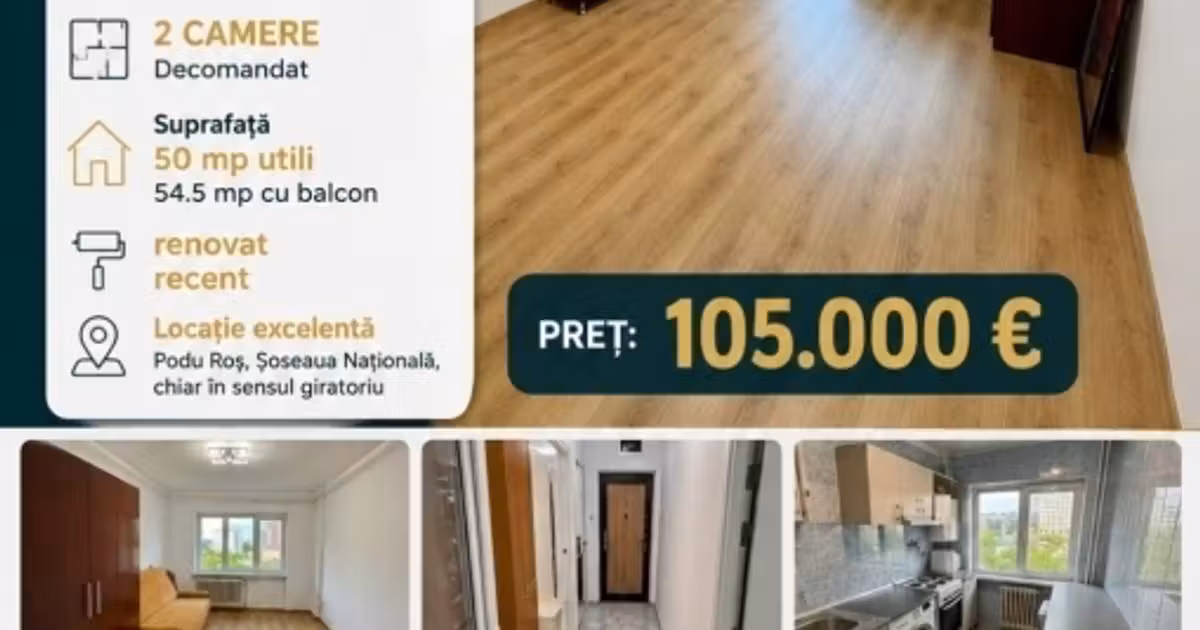 Apartament de vânzare cu 2 camere în zona Podu Roș, Iași