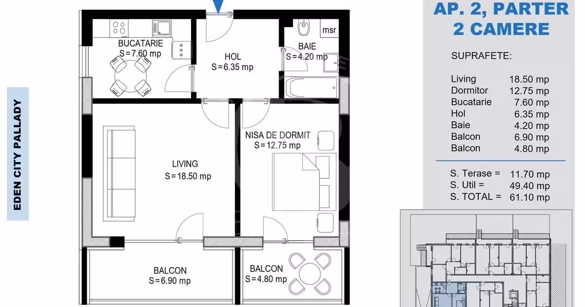 Apartament de vânzare cu 2 camere în zona Titan, Sector 3