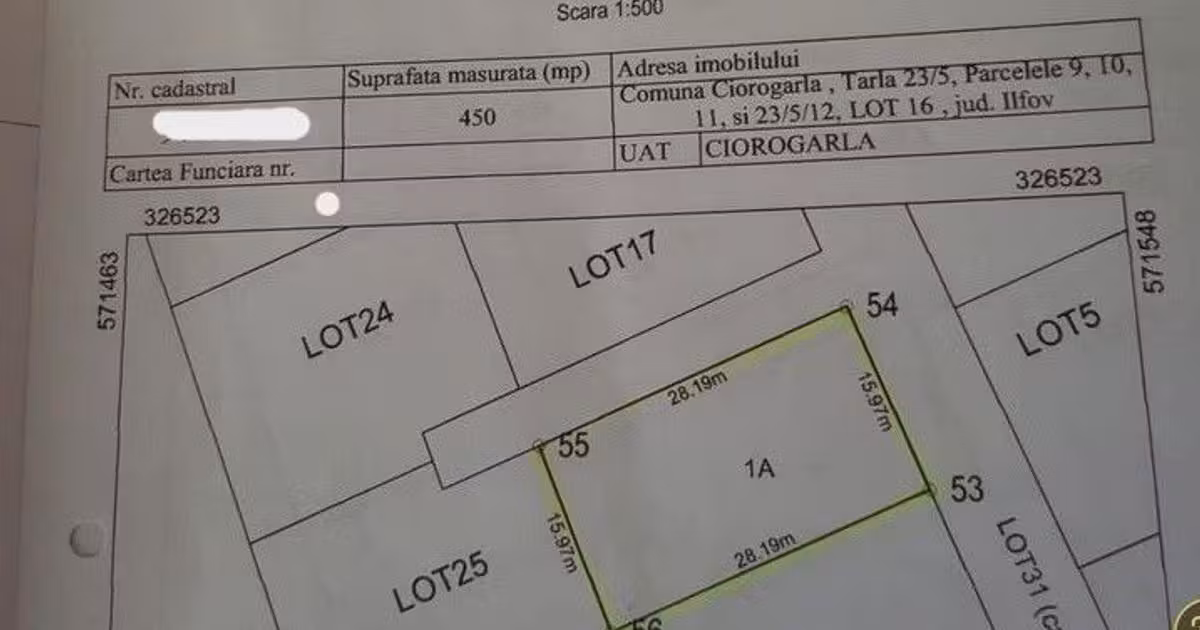 Teren Construcții intravilan de vânzare de 450 mp, în Ciorogârla