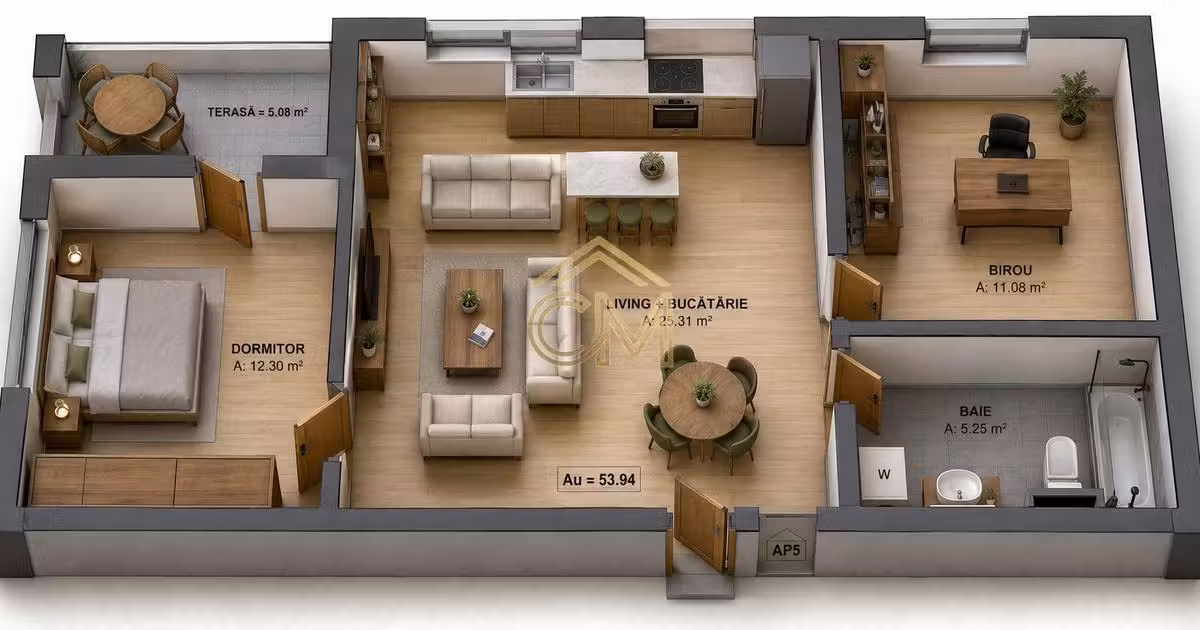 Apartament de vânzare cu 3 camere în Cristian