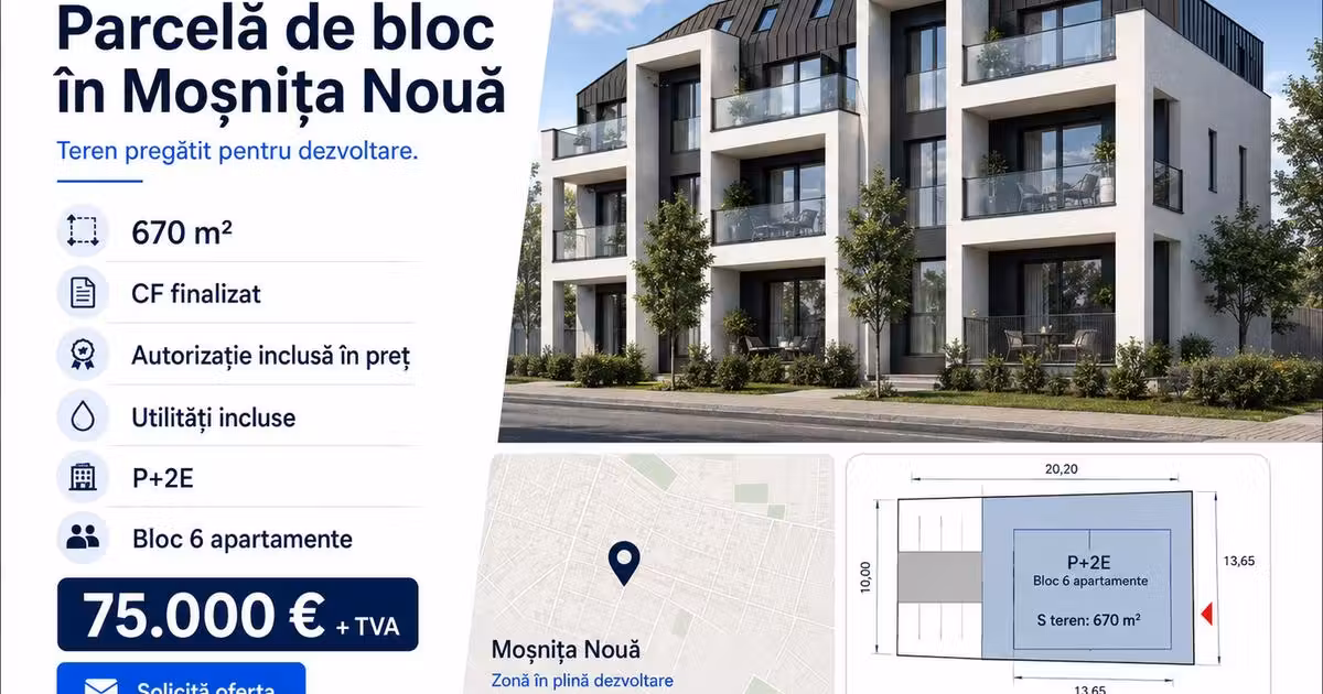 Teren Construcții intravilan de vânzare de 670 mp, în Moșnița Nouă