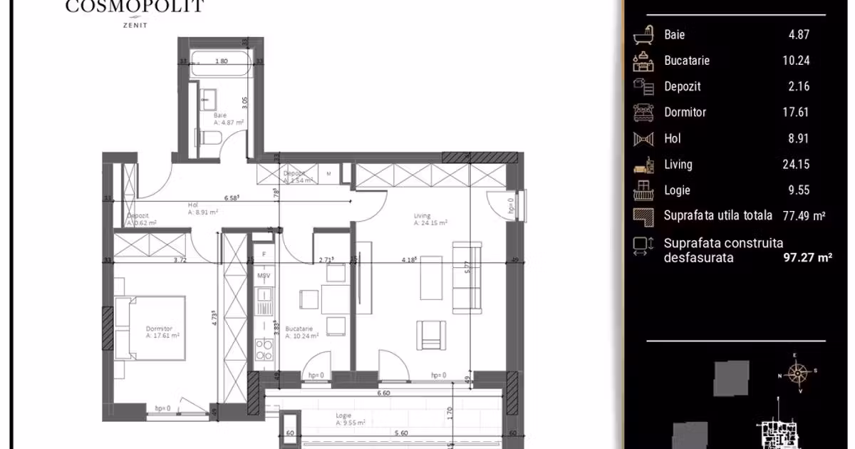 Apartament de vânzare cu 2 camere, mobilat în zona Răcădău, Brașov