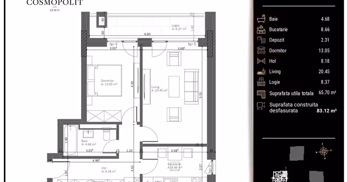 Apartament de vânzare cu 2 camere, mobilat în zona Răcădău, Brașov