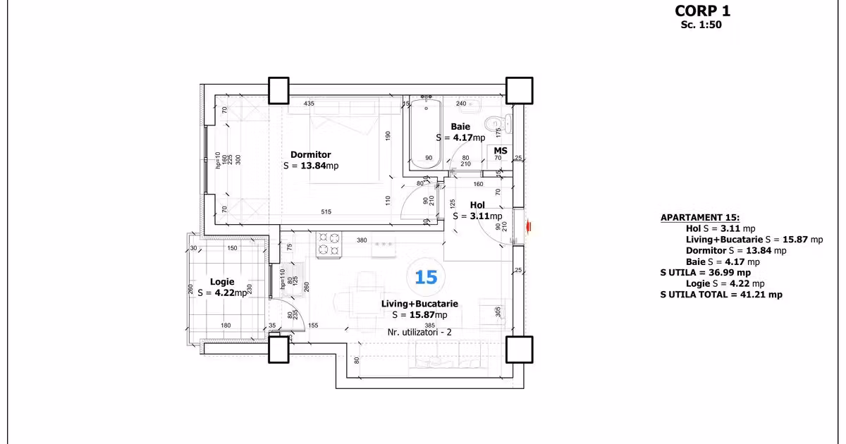 Apartament de vânzare cu 2 camere în Otopeni