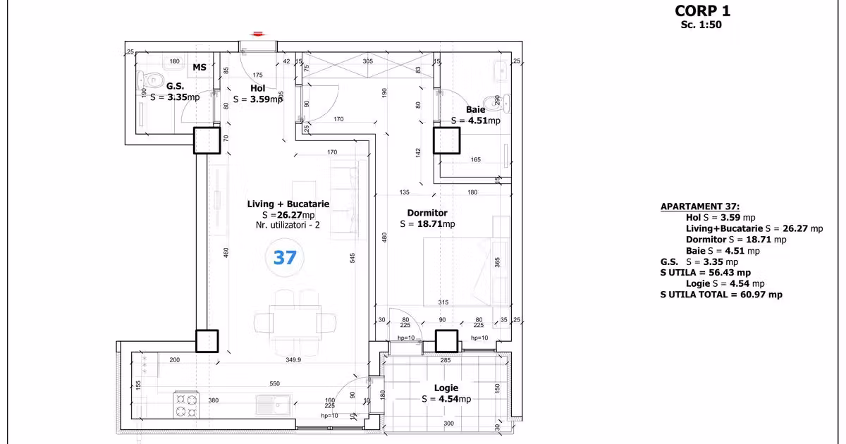 Apartament de vânzare cu 2 camere în Otopeni
