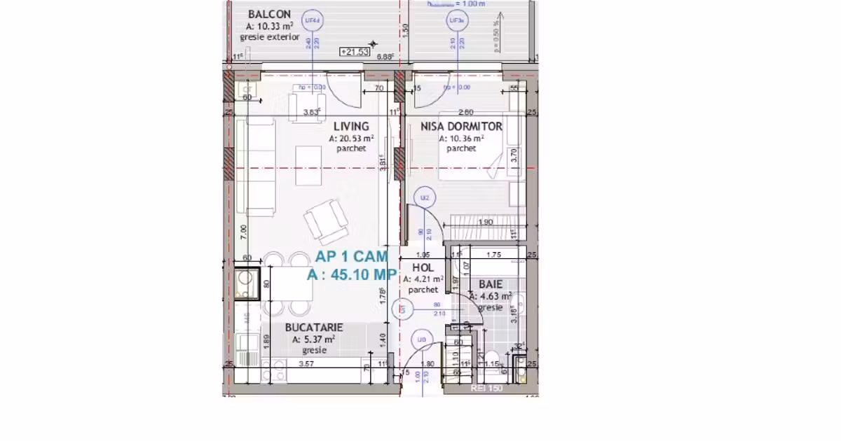 Apartament de vânzare cu 2 camere, mobilat în Florești