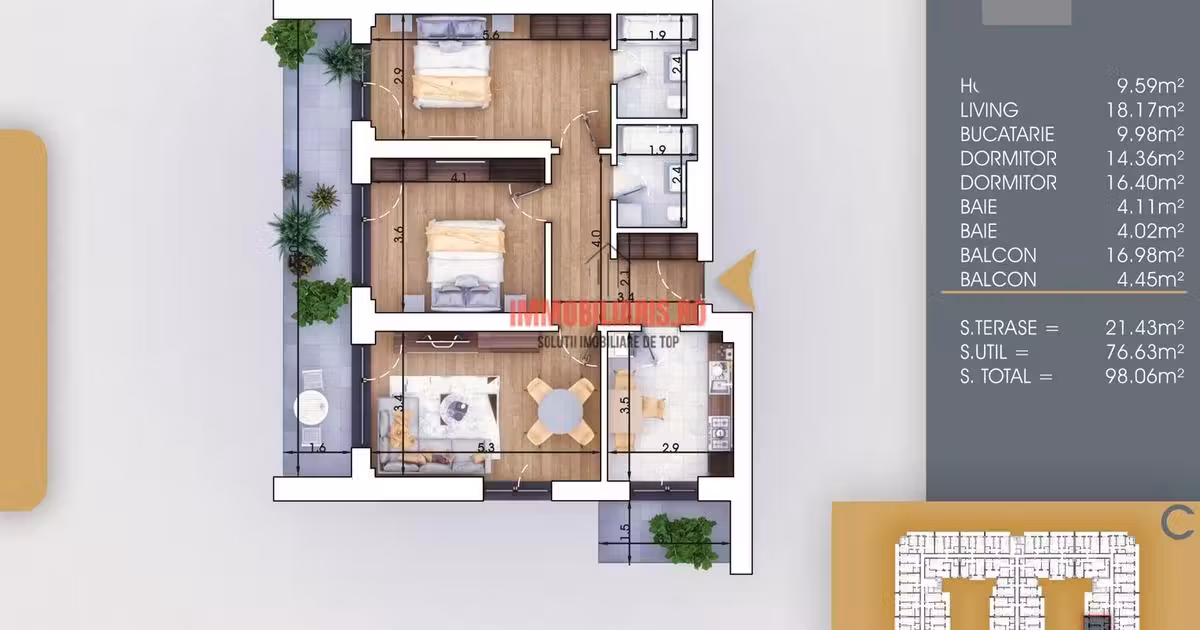 Apartament de vânzare cu 3 camere în zona 1 Decembrie 1918, Sector 3