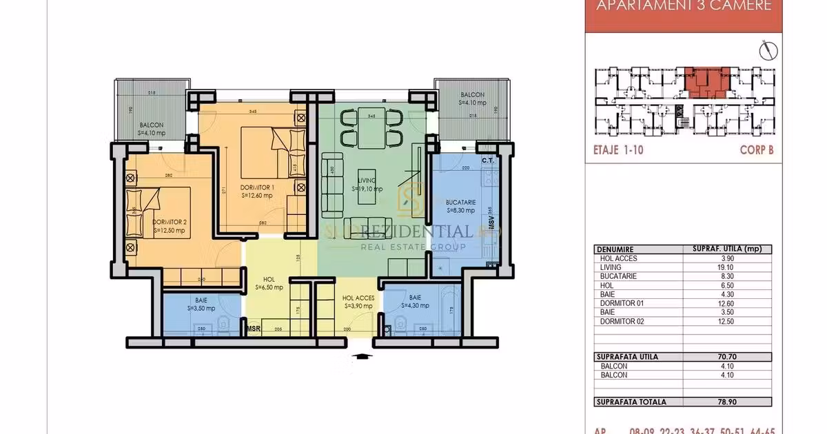 Apartament de vânzare cu 3 camere în Popești-Leordeni