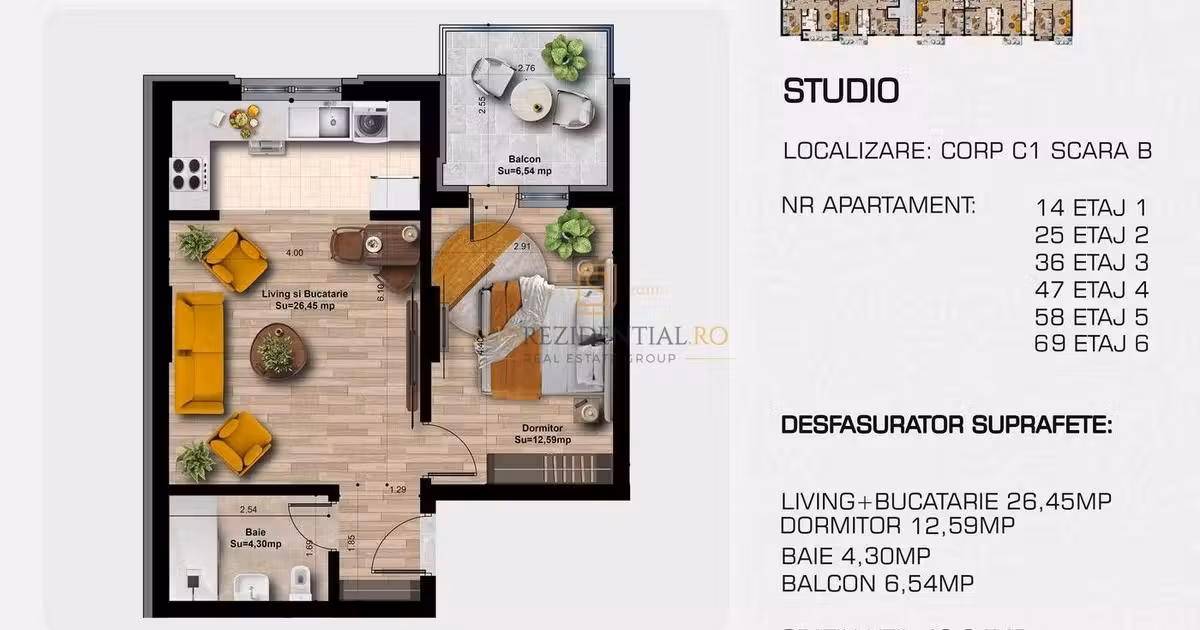 Apartament de vânzare cu 2 camere în Popești-Leordeni