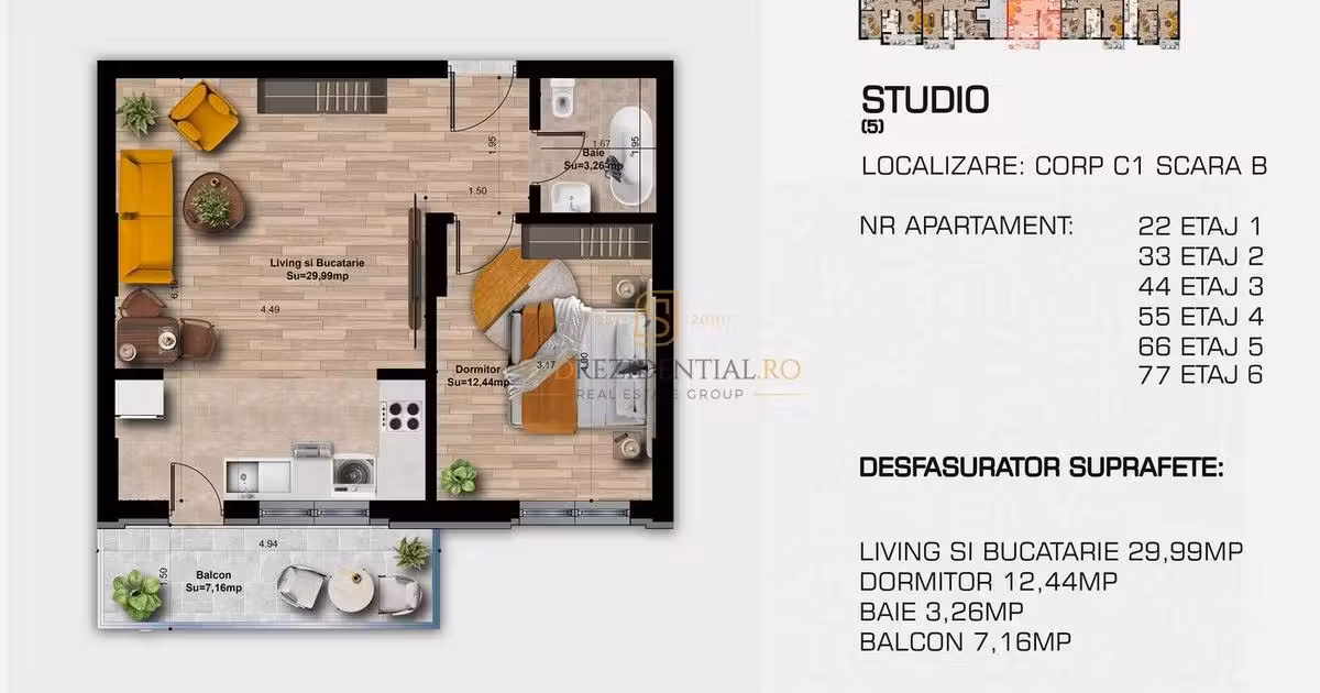 Apartament de vânzare cu 2 camere în Popești-Leordeni