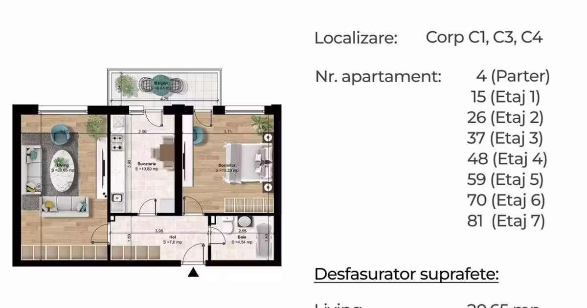 Apartament de vânzare cu 2 camere în Popești-Leordeni