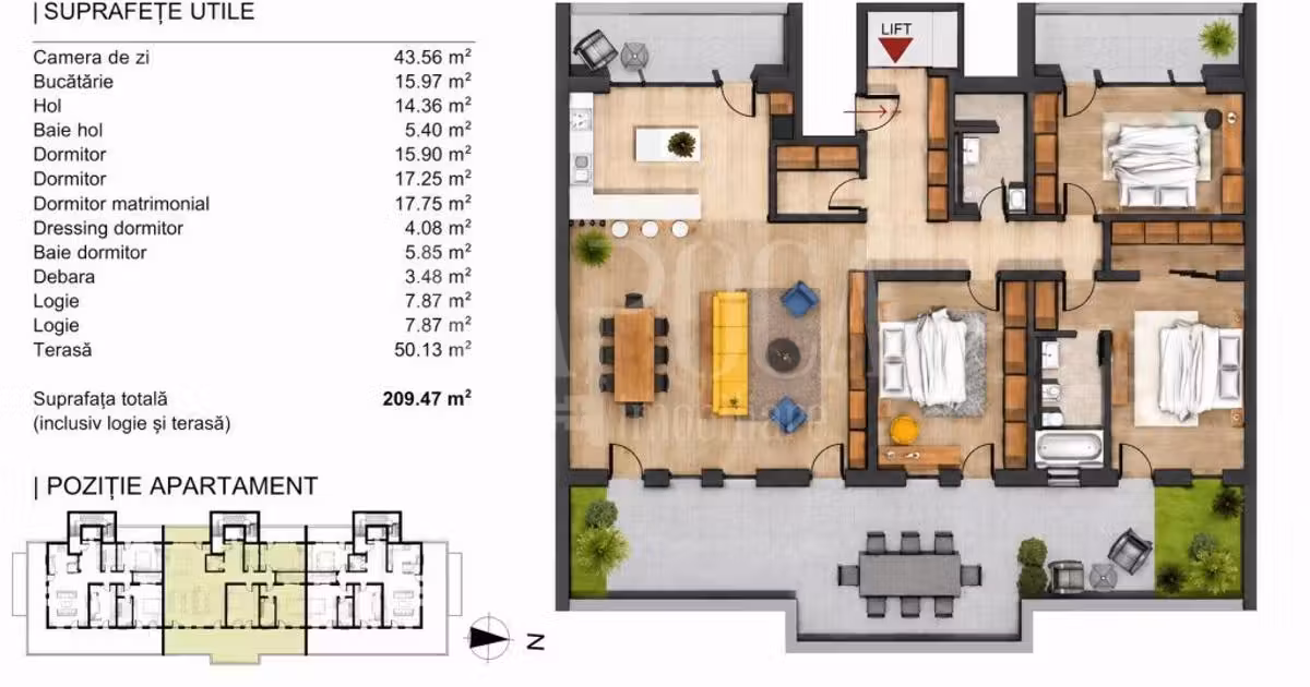 Penthouse de vânzare cu 4 camere în zona Bună Ziua, Cluj-Napoca