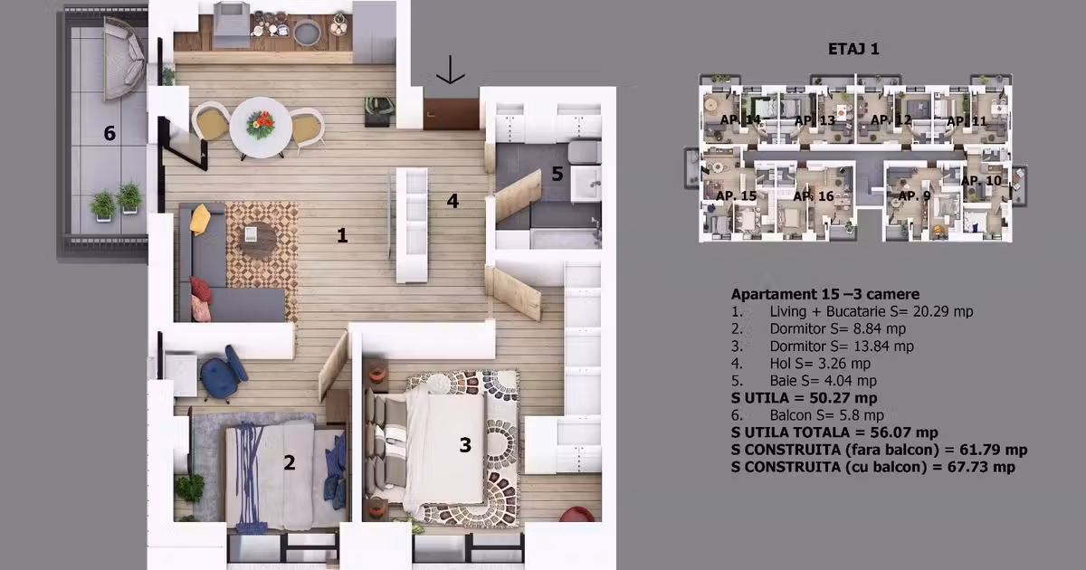 Apartament de vânzare cu 3 camere în Otopeni
