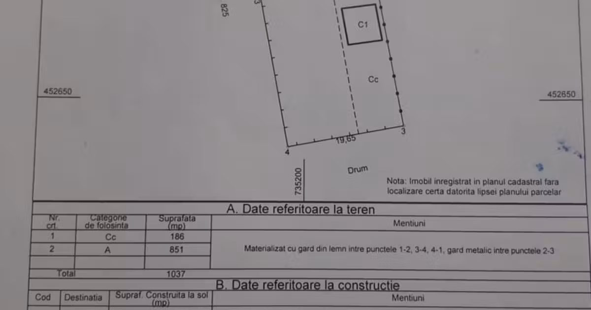 Teren agricol intravilan de vânzare de 1100 mp, în Vânători