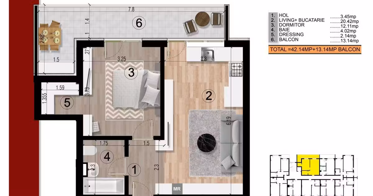 Apartament de vânzare cu 2 camere în Popești-Leordeni
