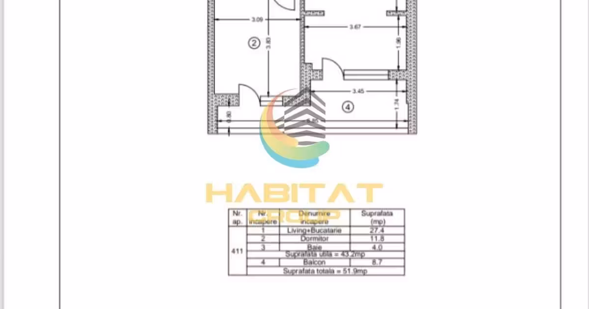 Apartament de vânzare cu 2 camere în Popești-Leordeni