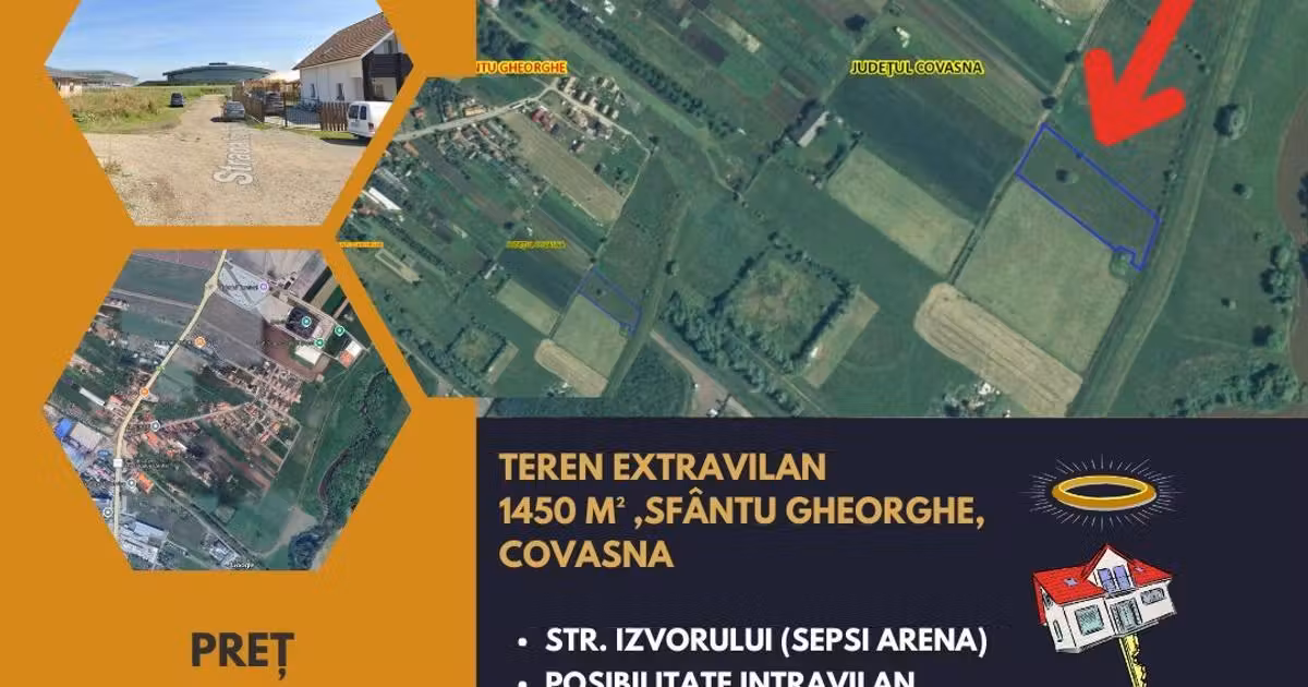 Teren agricol extravilan de vânzare de 1450 mp, în Sfântu Gheorghe