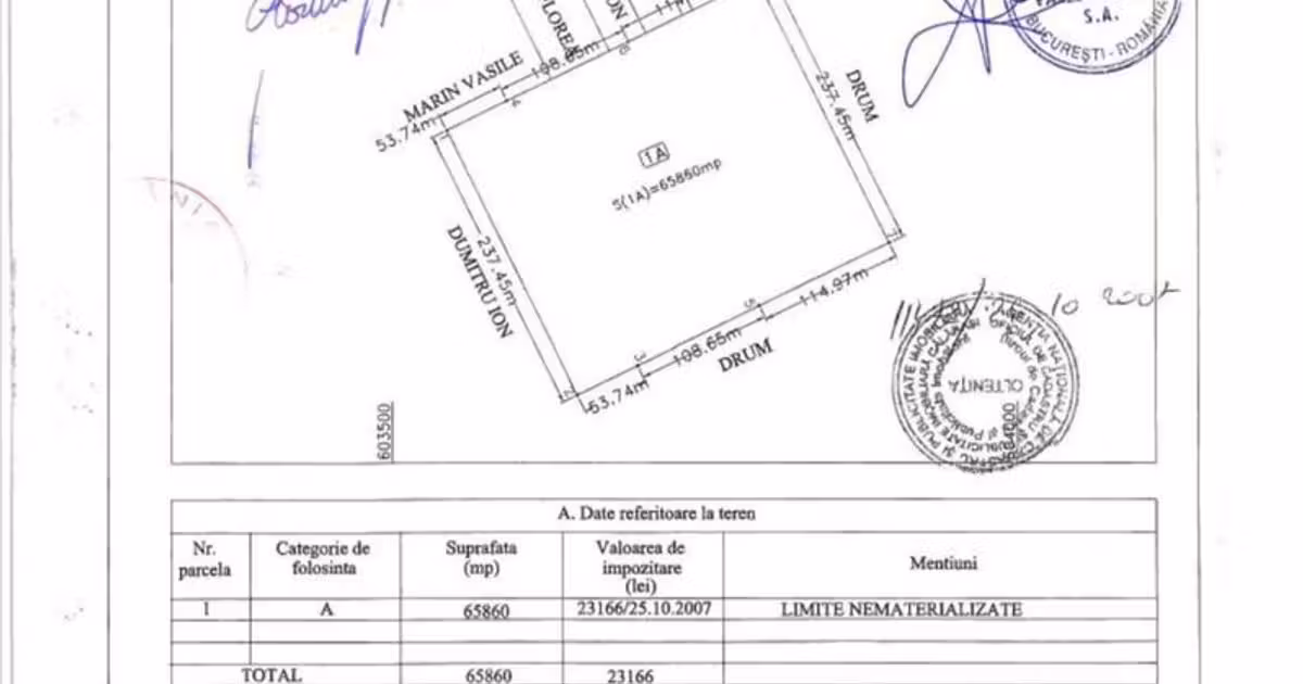 Teren Construcții intravilan de vânzare de 65860 mp, în Frumușani
