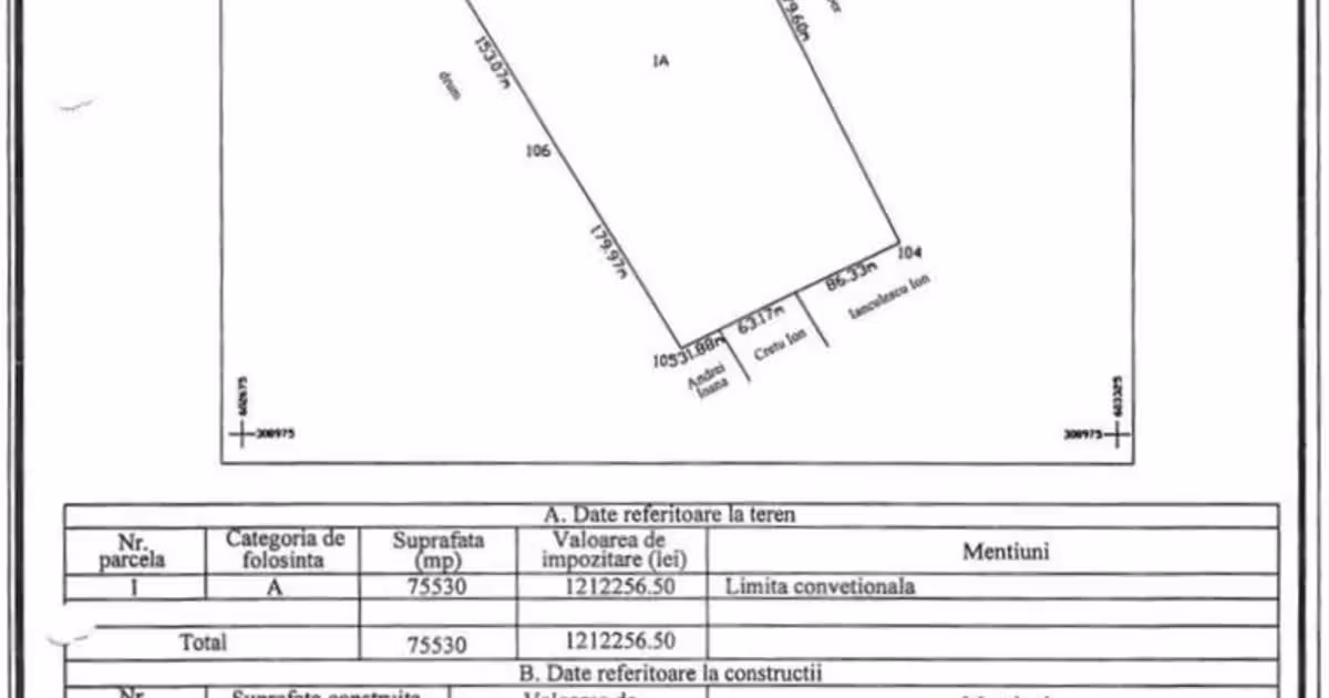 Teren Construcții intravilan de vânzare de 75530 mp, în Frumușani