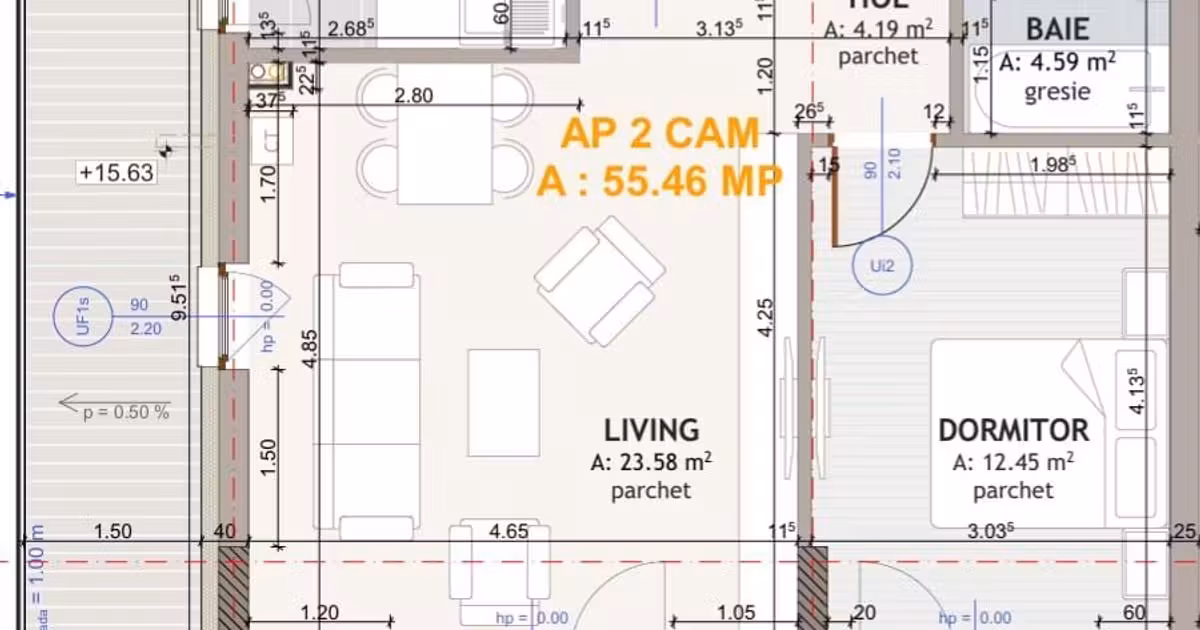 Apartament de vânzare cu 2 camere în Florești