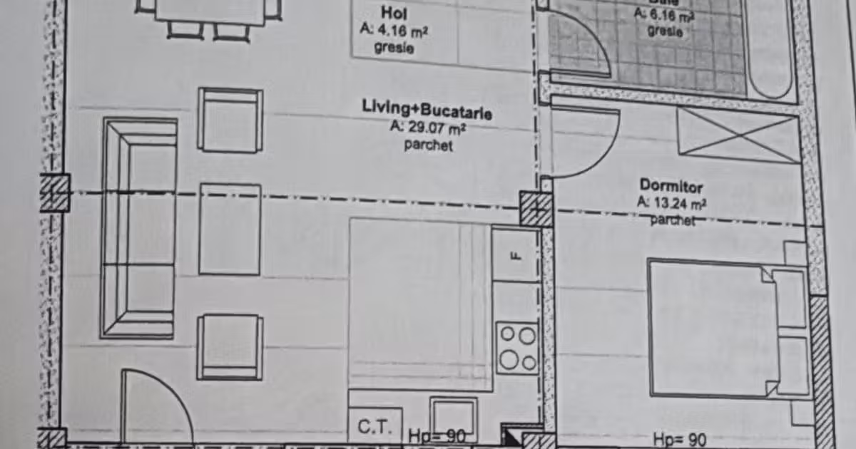 Apartament de vânzare cu 2 camere, mobilat în Florești