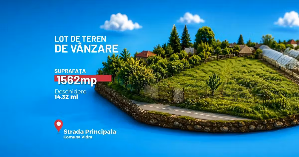 Teren Construcții intravilan de vânzare de 1562 mp, în Vidra