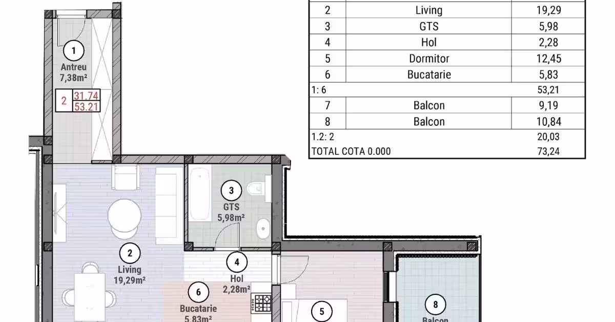 Apartament de vânzare cu 2 camere în Moșnița Nouă