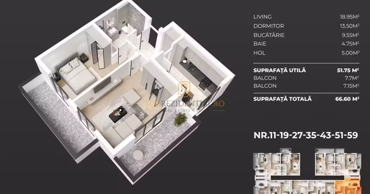 Apartament de vânzare cu 2 camere în Popești-Leordeni