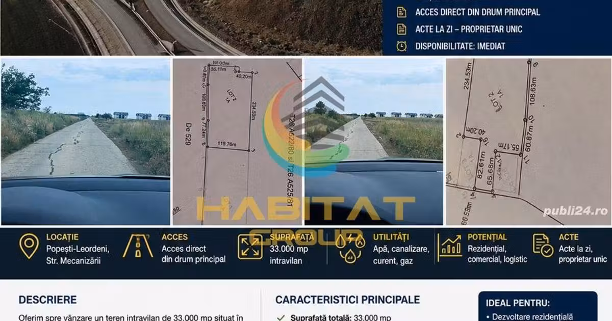 Teren Construcții intravilan de vânzare de 33000 mp, în Popești-Leordeni