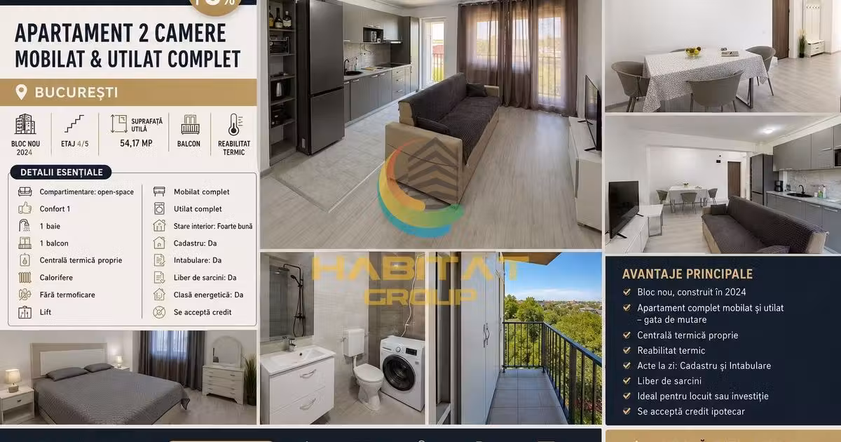 Apartament de vânzare cu 2 camere, mobilat în zona Brâncoveanu, Sector 4