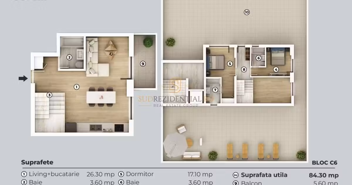 Apartament de vânzare cu 3 camere în Popești-Leordeni