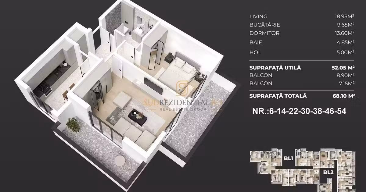 Apartament de vânzare cu 2 camere în Popești-Leordeni