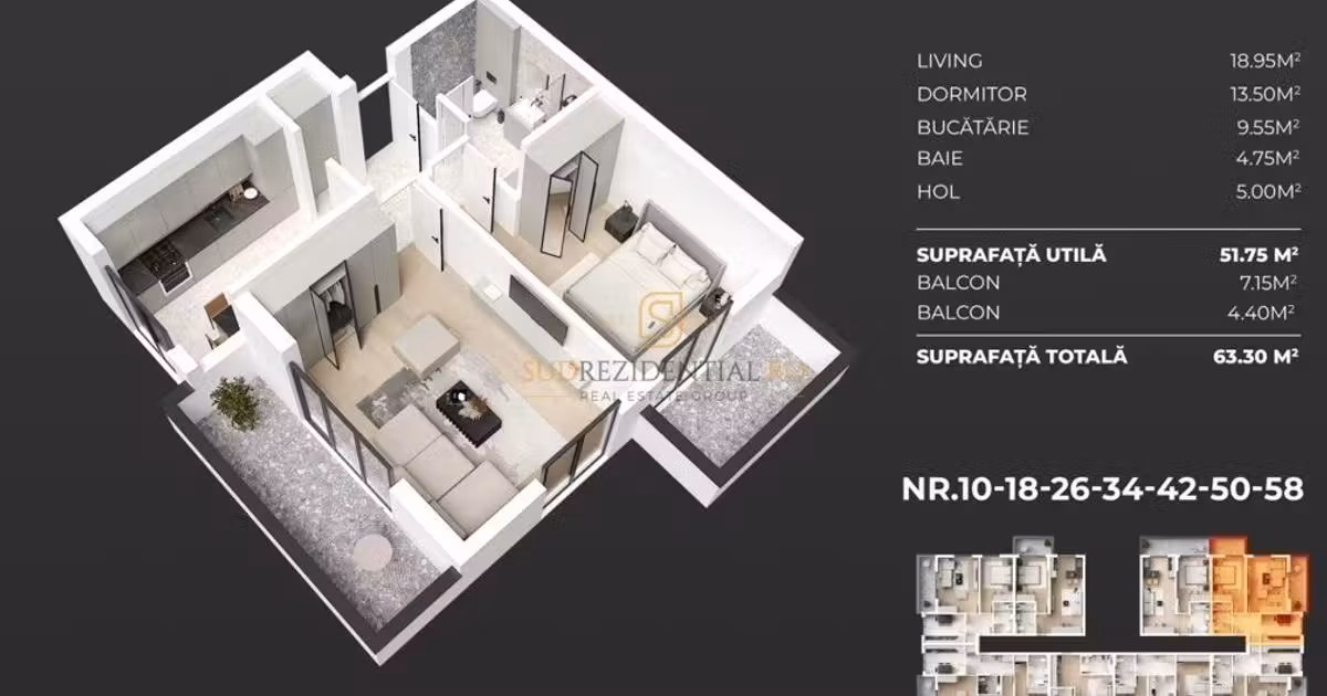 Apartament de vânzare cu 2 camere în Popești-Leordeni
