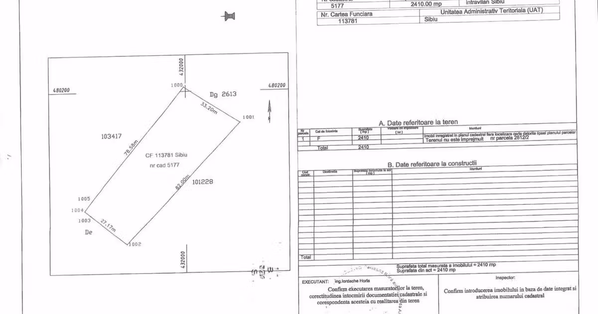 Teren Construcții intravilan de vânzare de 2410 mp, în zona Tineretului, Sibiu
